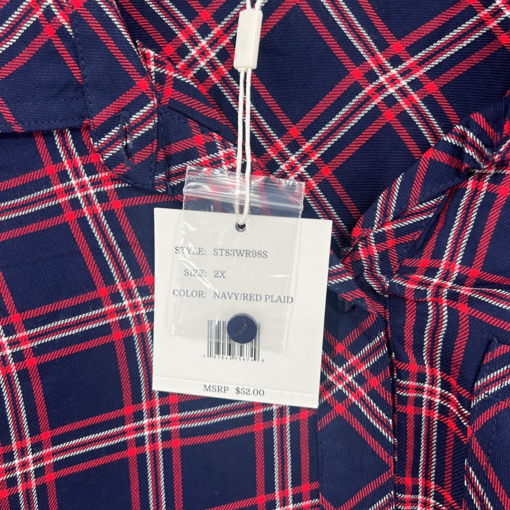 Zac & Rachel Plaid Button Down Shirt Size 2X Navy Red Rayon Lightweight NWT - Picture 4 of 10